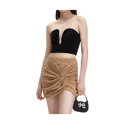 Self-Portrait Solid Color U-Neck Strapless Top Black SWF344B01000911