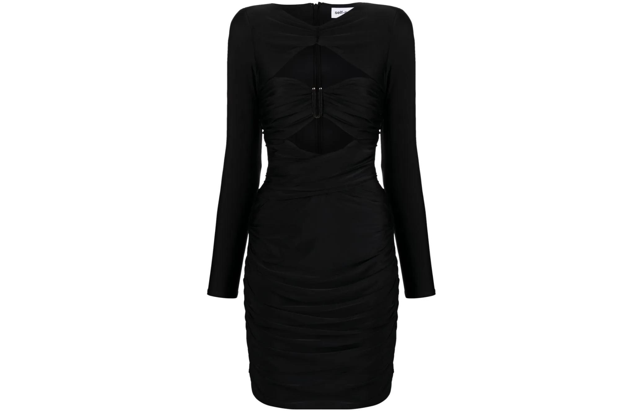 Shop Self-Portrait 黑色純色長袖洋裝 PF23055SBJBLACK