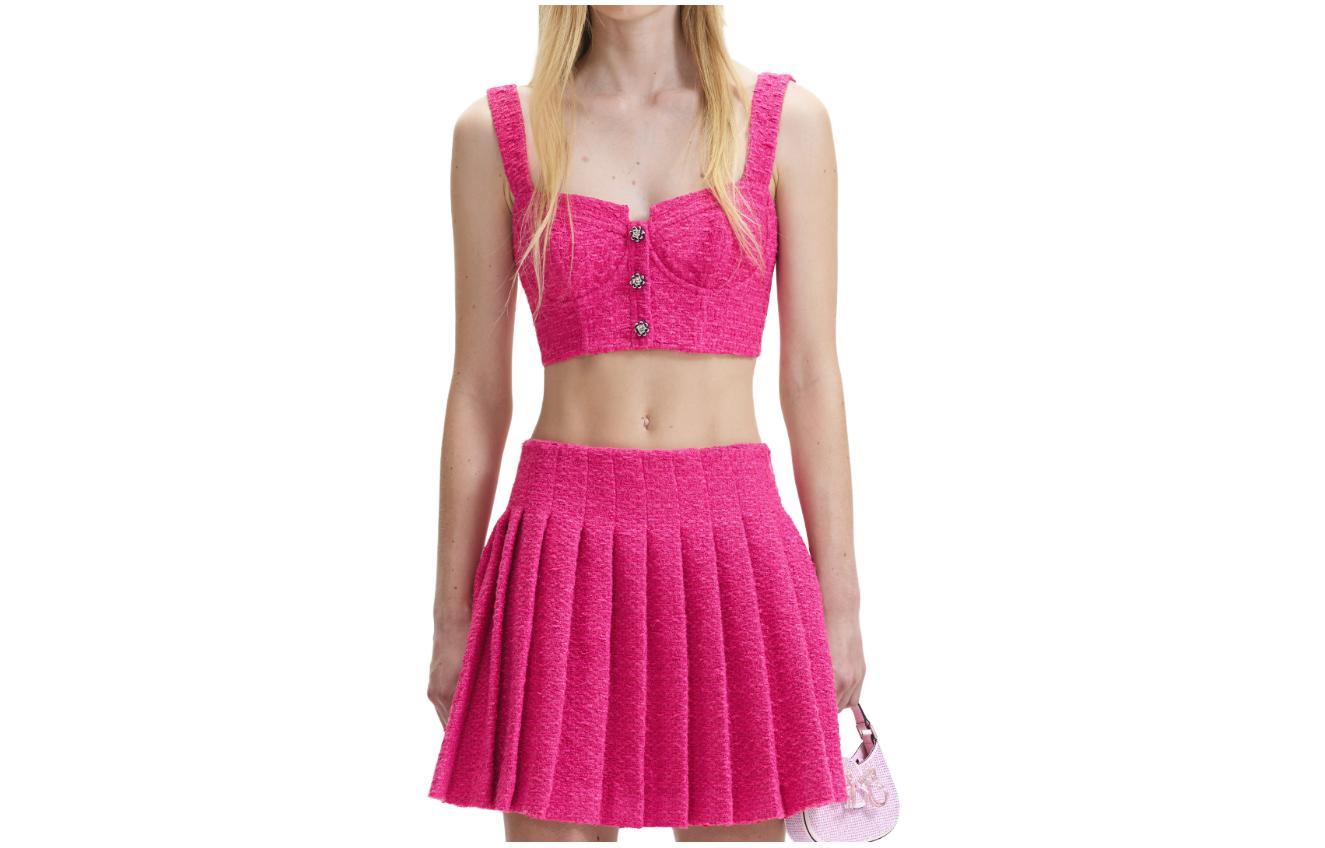 Self-Portrait Solid Pleated Casual Mini Skirt in Magenta Pink. SWF344Q01100109 圖 2