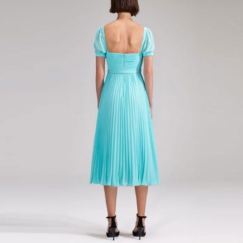 Details for Vestido Azul Niebla Self-Portrait Escote Cuadrado y Manga Corta con Recortes SWF342Y21800