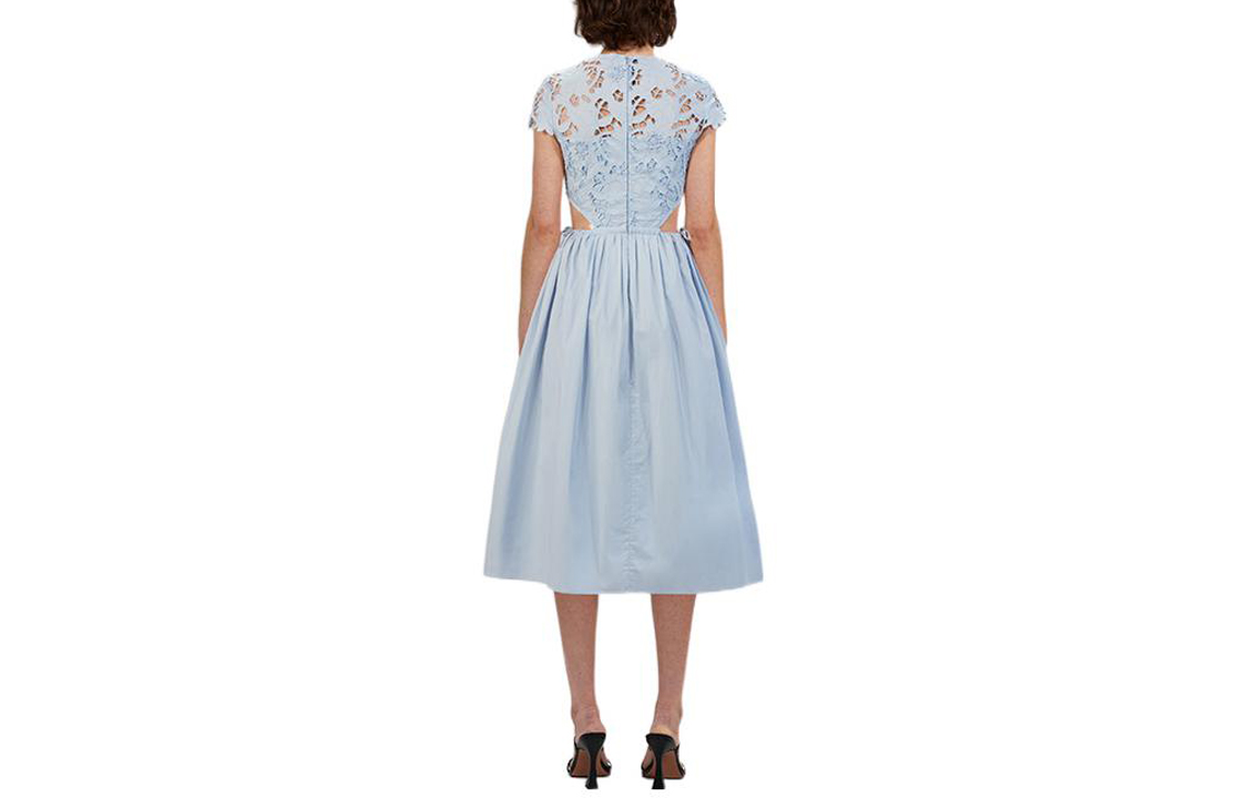 Self-Portrait Solid V-Neck Cutout Waist Short Sleeve A-Line Dress Mist Blue. SWF333Y04100 圖 3