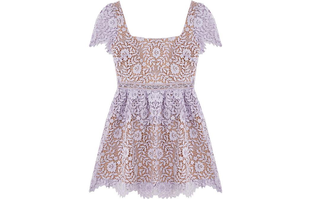 Self-Portrait Square Neck Lace Short-Sleeve Dress Lilac Purple. SWF342Y20100 圖 4