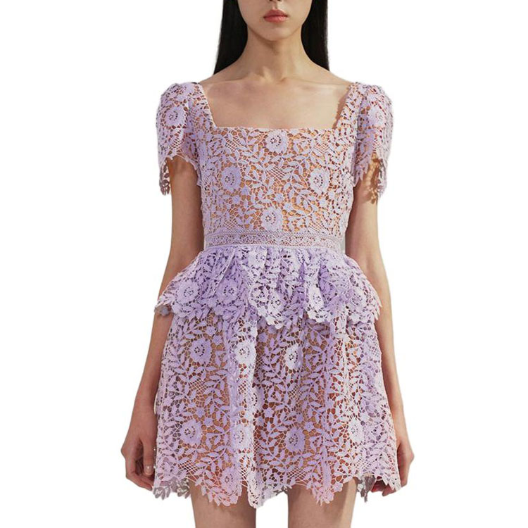 Self-Portrait Square Neck Lace Short-Sleeve Dress Lilac Purple. SWF342Y20100 圖 5
