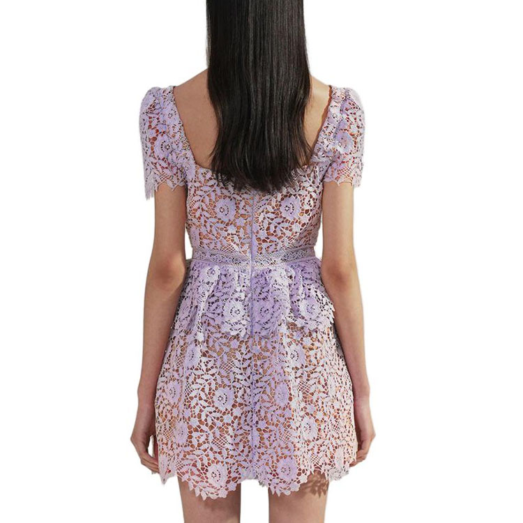 Self-Portrait Square Neck Lace Short-Sleeve Dress Lilac Purple. SWF342Y20100 圖 6