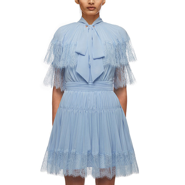 Self-Portrait SS21 Chiffon Tie Short Sleeve A-Line Dress Blue SWF321Y03300-491172 圖 5