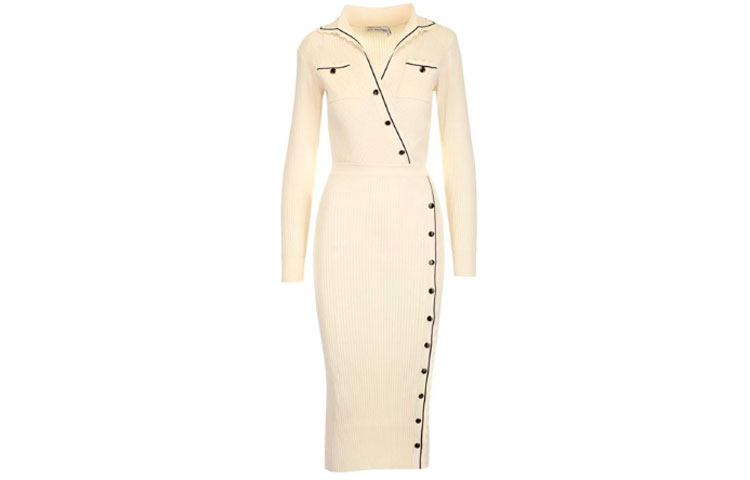 Self-Portrait SS22 Beige Long-Sleeve Collared Solid Color Dress SS22-144IVORY 圖 2