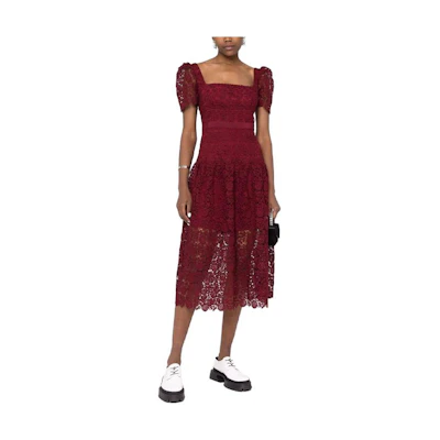 Self-Portrait SS22 Floral Lace Short Sleeve Fairy Dress Purple RS22129GUIPURE