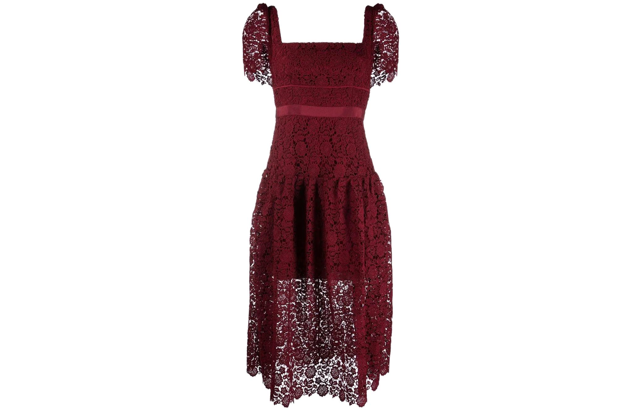 Shop Self-Portrait Vestido Encaje Floral Manga Corta Hada Morado SS22 RS22129GUIPURE