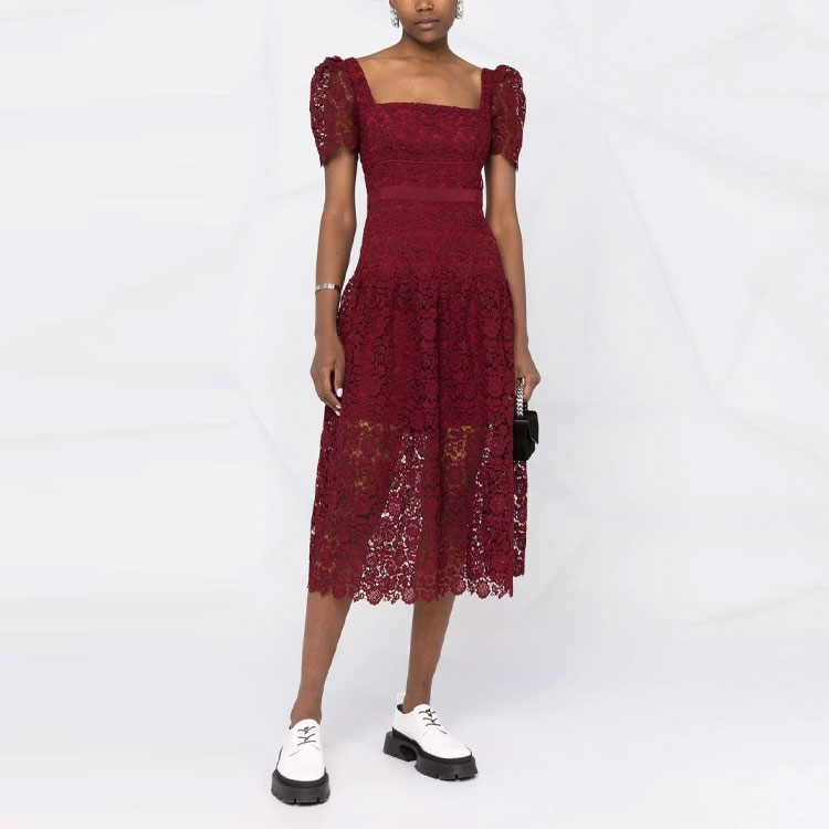 Purchase Self-Portrait Vestido Encaje Floral Manga Corta Hada Morado SS22 RS22129GUIPURE