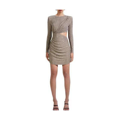 Self-Portrait SS22 Grey Crystal Waist Cut-Out Long-Sleeve Galaxy Dress RS23-057S