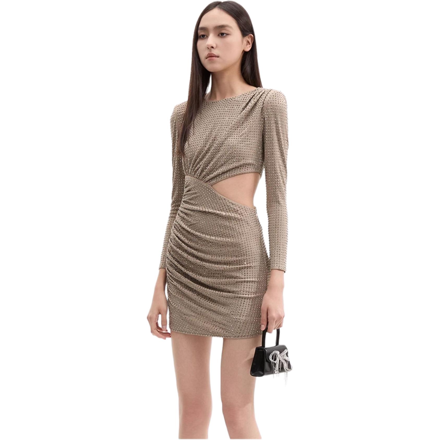 Self-Portrait SS22 Grey Crystal Waist Cut-Out Long-Sleeve Galaxy Dress RS23-057S 圖 5