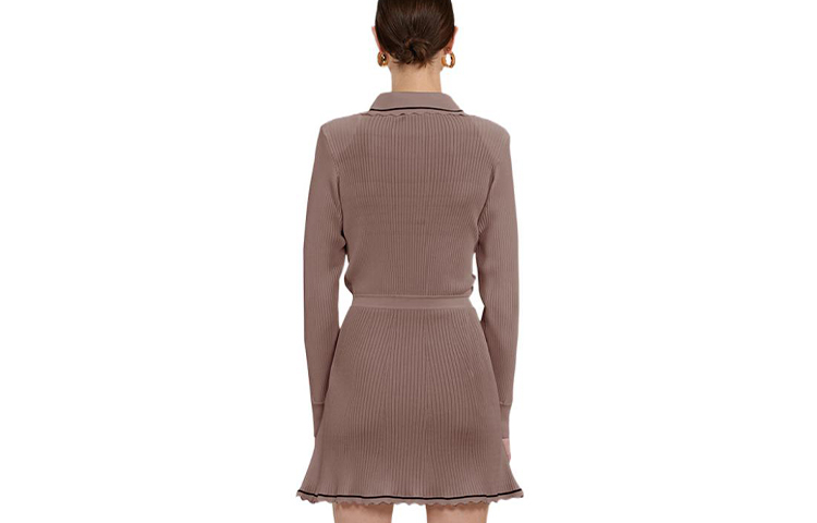 Self-Portrait SS22 Khaki Striped Knit Long Sleeve Dress with Chest Pocket SWF333M01200 圖 3
