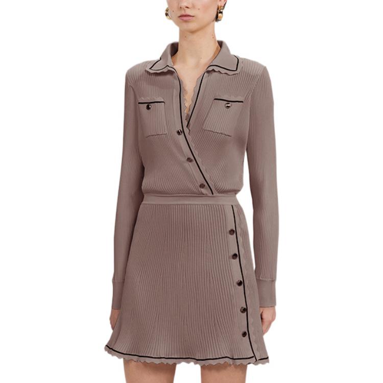 Self-Portrait SS22 Khaki Striped Knit Long Sleeve Dress with Chest Pocket SWF333M01200 圖 4