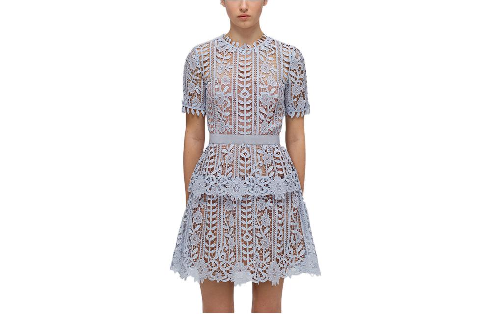 Self-Portrait SS22 Lace Trim Short Sleeve A-Line Dress Misty Blue. SWF332Y15200 圖 2