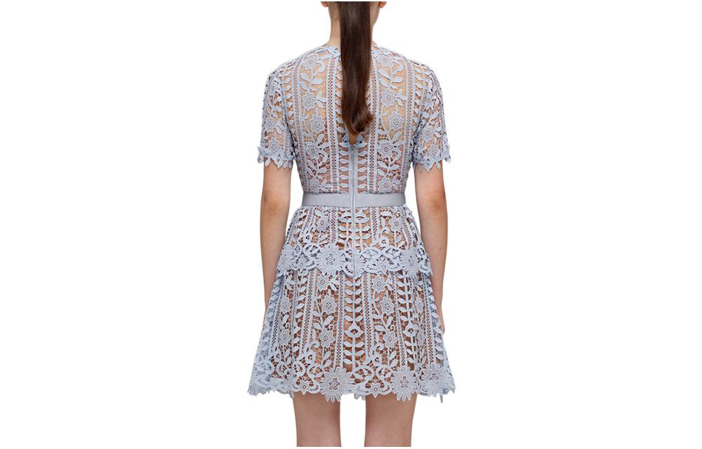 Self-Portrait SS22 Lace Trim Short Sleeve A-Line Dress Misty Blue. SWF332Y15200 圖 3