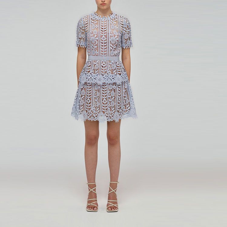 Self-Portrait SS22 Lace Trim Short Sleeve A-Line Dress Misty Blue. SWF332Y15200 圖 4