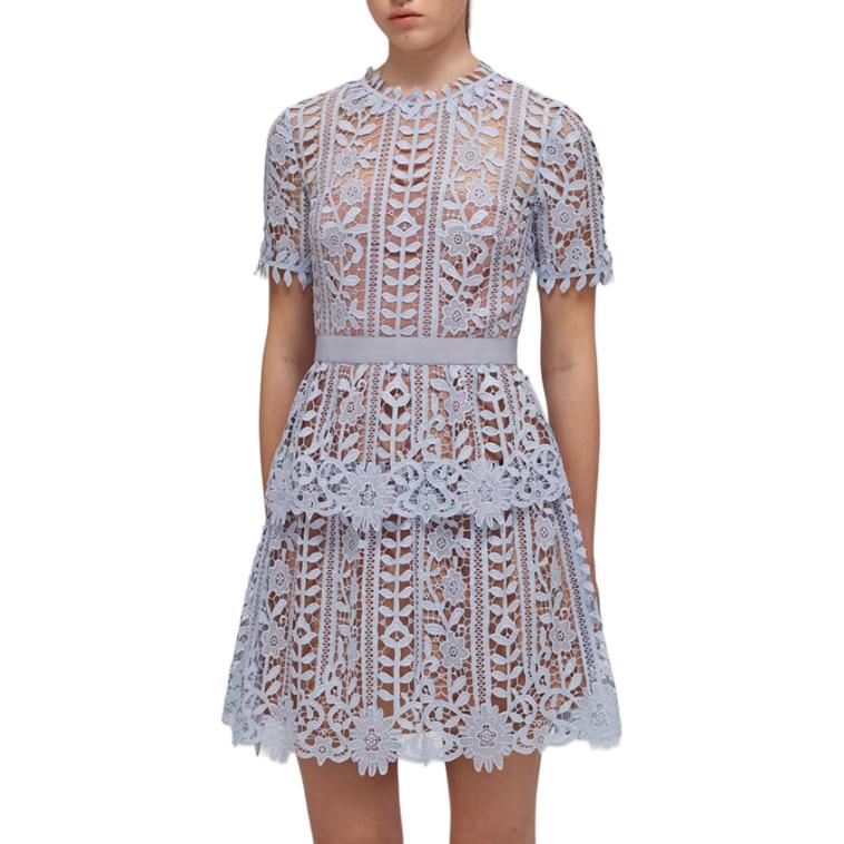 Self-Portrait SS22 Lace Trim Short Sleeve A-Line Dress Misty Blue. SWF332Y15200 圖 6