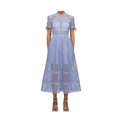 Self-Portrait SS22 Solid Mesh Short Sleeve A-Line Dress Lilac Purple SWF332Y14800