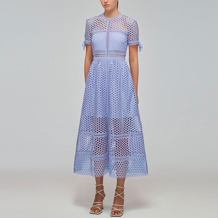 Self-Portrait SS22 Solid Mesh Short Sleeve A-Line Dress Lilac Purple SWF332Y14800 圖 3