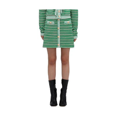 Self-Portrait SS22 Striped Pattern Mini Skirt Green SWF332M08200