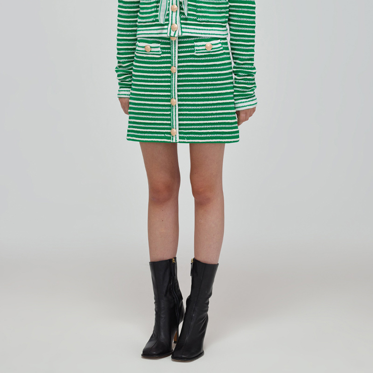 Shop Minifalda Verde con Diseño a Rayas Self-Portrait SS22 SWF332M08200