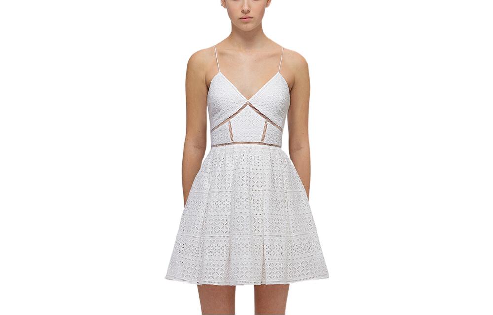 Self-Portrait SS22 V-Neck Hollow Out Sleeveless White Dress SWF332Y21000