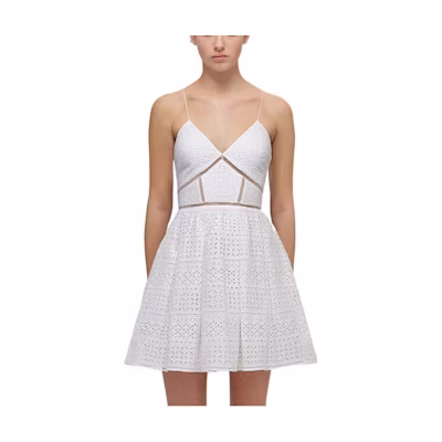 Self-Portrait SS22 V-Neck Hollow Out Sleeveless White Dress SWF332Y21000