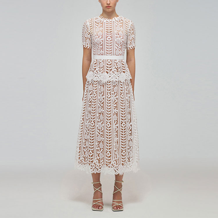 Shop Self-Portrait SS22 White Lace Trim Short-Sleeve Fairy Dress. SWF332Y15400