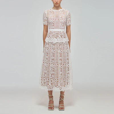 Self-Portrait SS22 White Lace Trim Short-Sleeve Fairy Dress. SWF332Y15400 Shop Self-Portrait SS22 White Lace Trim Short-Sleeve Fairy Dress. SWF332Y15400