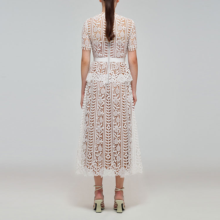 Purchase Self-Portrait SS22 White Lace Trim Short-Sleeve Fairy Dress. SWF332Y15400