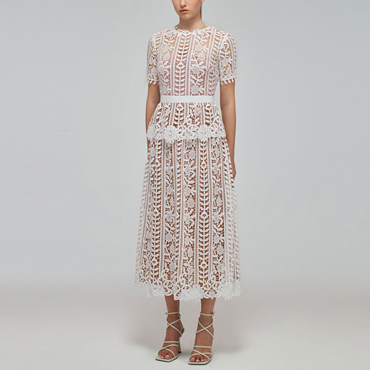 Details for Self-Portrait SS22 White Lace Trim Short-Sleeve Fairy Dress. SWF332Y15400