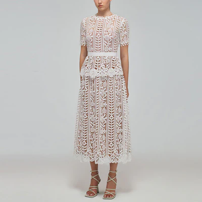 Self-Portrait SS22 White Lace Trim Short-Sleeve Fairy Dress. SWF332Y15400 Details for Self-Portrait SS22 White Lace Trim Short-Sleeve Fairy Dress. SWF332Y15400