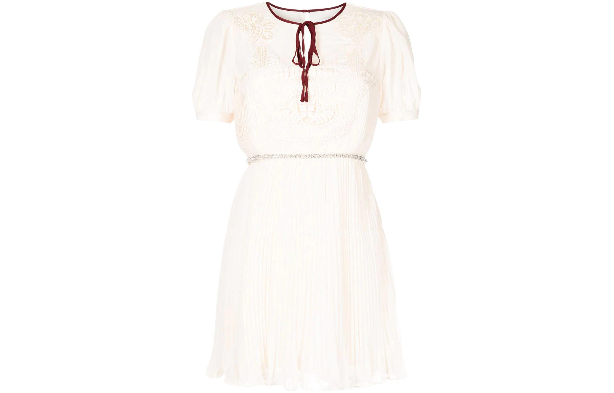 Self-Portrait SS22 White Mini Dress with Knot Weave Details Short Sleeves. SS22072SIVORY 圖 4