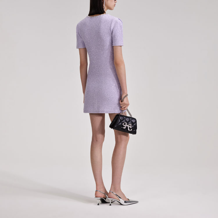 Self-Portrait SS23 Button-Up Short-Sleeve Mini Dress in Pastel Purple SWF343M00400 圖 5