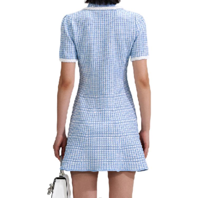 Purchase Self-Portrait SS23 格紋短袖修飾領迷你洋裝 淡藍色 SWF342M04800