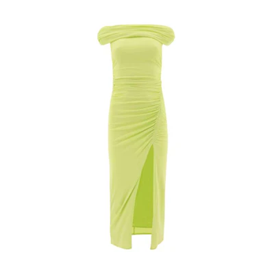 Self-Portrait SS23 Green Ruched Off-Shoulder Midi Sleeveless Dress SS23002MGGREEN
