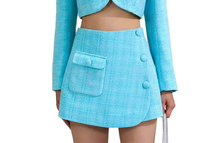 Self-Portrait SS23 High-Waisted Pocket Mini Skirt Blue SWF342K00800