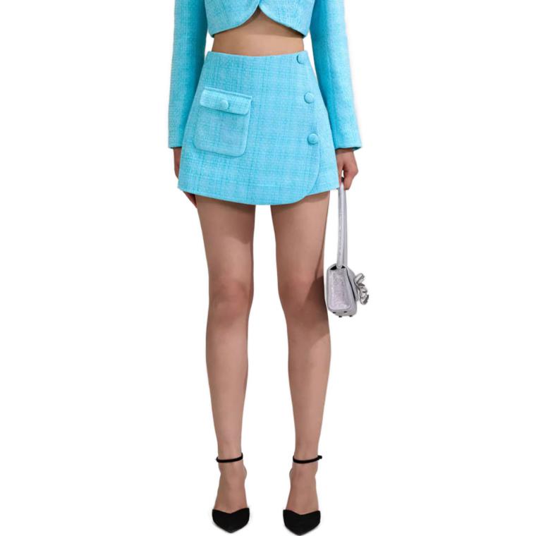 Lookbook Self-Portrait SS23 Rok Mini Biru Pinggang Tinggi dengan Poket SWF342K00800