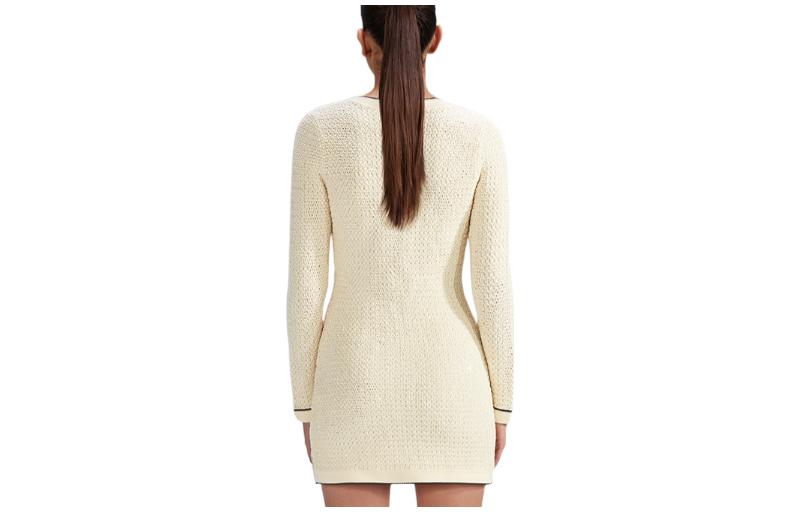 Lookbook Self-Portrait SS23 春節V領條紋長袖洋裝象牙白 SWF341M03100