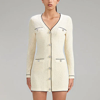 Self-Portrait SS23 春節V領條紋長袖洋裝象牙白 SWF341M03100 Shop Self-Portrait SS23 春節V領條紋長袖洋裝象牙白 SWF341M03100