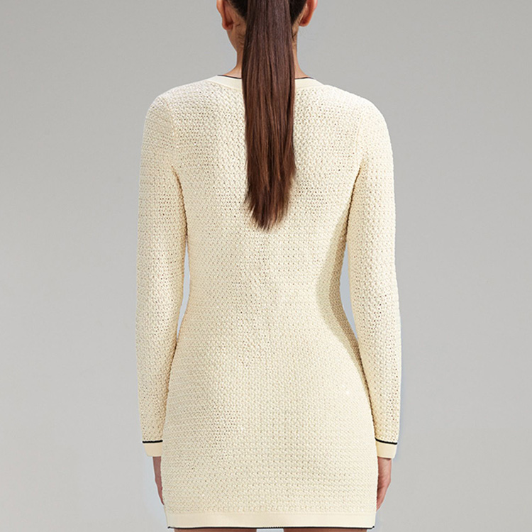 Purchase Self-Portrait SS23 春節V領條紋長袖洋裝象牙白 SWF341M03100