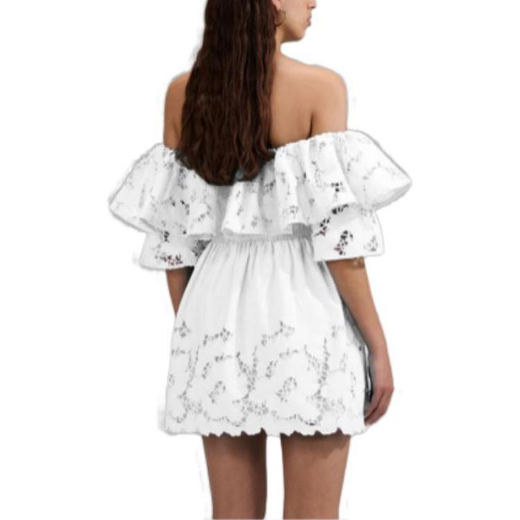 Self-Portrait SS23 Off-Shoulder Ruffle Lace Short Dress in Pure White Cotton SWF341Y06200 圖 4