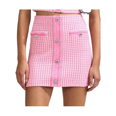 Self-Portrait SS23 Pink Checkered Button Knit Skirt. SWF342M06800