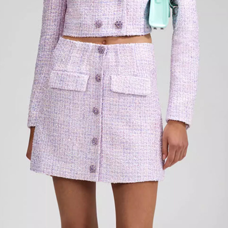 Lookbook Self-Portrait SS23 Ungu Skirt Midi Butang Pinggang Tinggi. SWF342Q01400