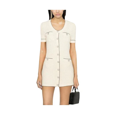 Self-Portrait SS23 Short-Sleeve Midi Dress Single Button Off-White RS23111SC