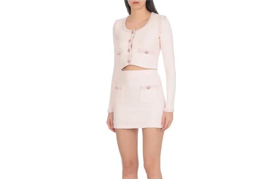 Order Self-Portrait SS23 Skirt Mini Pendek Warna Merah Jambu Solid RS23041SKPKNITLIGHT