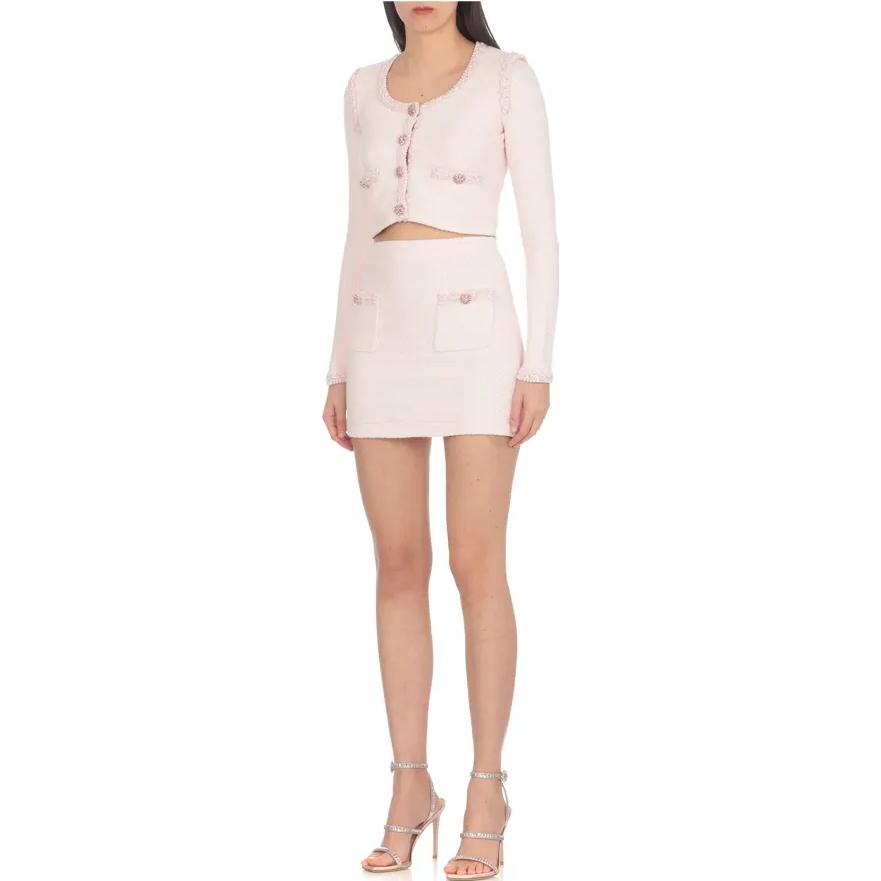 Purchase Self-Portrait SS23 Skirt Mini Pendek Warna Merah Jambu Solid RS23041SKPKNITLIGHT