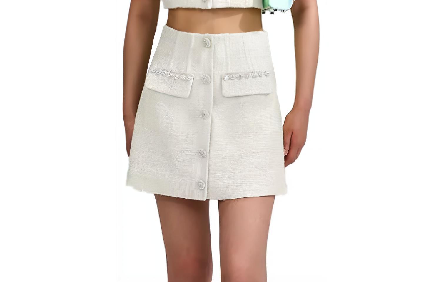 Self-Portrait SS23 White High-Waisted A-Line Skirt with Rhinestone Details SWF342Q02200