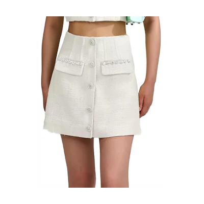 Self-Portrait SS23 White High-Waisted A-Line Skirt with Rhinestone Details SWF342Q02200