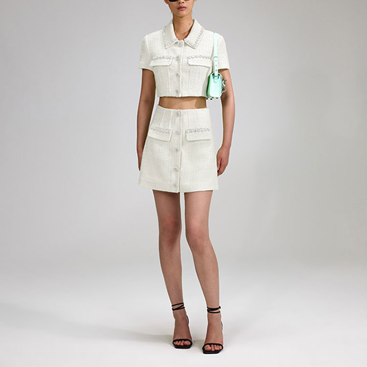 Lookbook Self-Portrait SS23 白色高腰A字裙附水鑽細節 SWF342Q02200